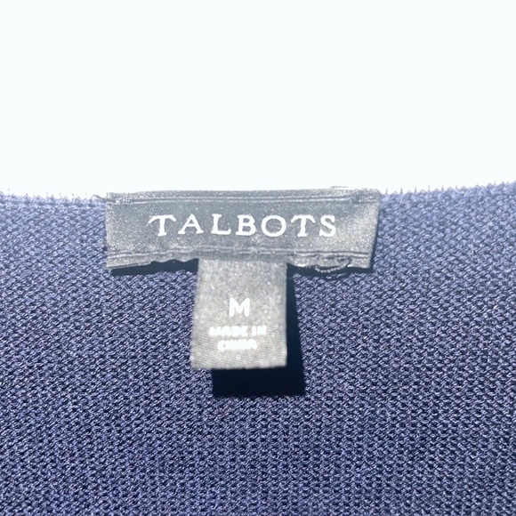 Talbots Medium Navy Blue V Neck White  Embroidered Long Sleeve Slit Blouse EUC - Picture 3 of 5